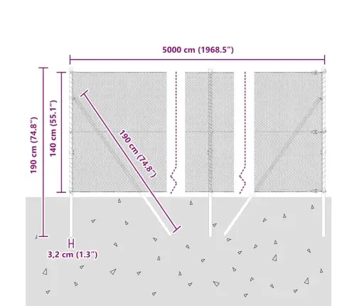 Sešstūra Žogs 1.4X50 M Cinkota Tērauda Vidaxl