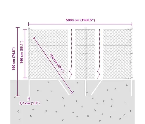 Hekta Žogs 1.4X50 M Cinkots Tērauds Vidaxl