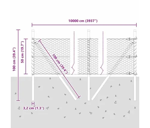 Aed Koos Postidega Hõbedane 0.5 X 100 M Pvc Kaetud Teras
