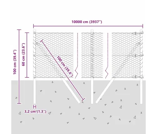 Aed Koos Postidega Hõbedane 0.6 X 100 M Pvc Kaetud Teras