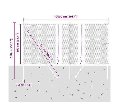 Tvora Su Stulpais Sidabro 1 X 100 M Pvc Dengtas Plienas