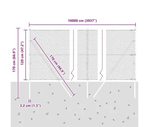 Sešstūra Žogs 1.2X100 M Cinkots Tērauds Vidaxl