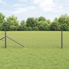 Žogs Ar Stabiem. Pelēka 0.5 X 10 M Pvc Pārklāts Tērauds Vidaxl