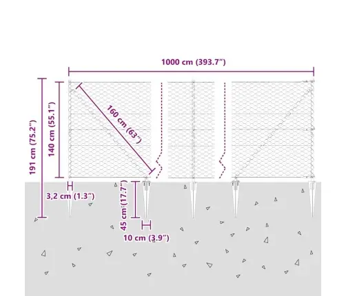 Sešstūra Žogs Pelēks 1.4X10 M Tērauds Vidaxl