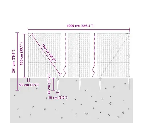 Sešstūra Žogs Pelēks 1.5X10 M Tērauds Vidaxl