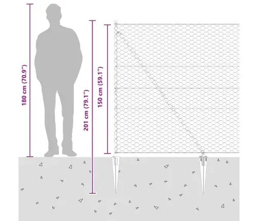 Sešstūra Žogs Pelēks 1.5X10 M Tērauds Vidaxl