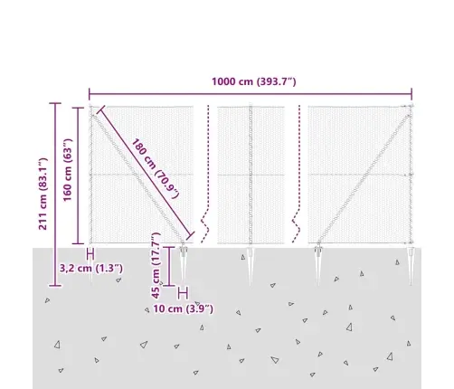 Sešstūra Žogs Pelēks 1.6X10 M Tērauds Vidaxl