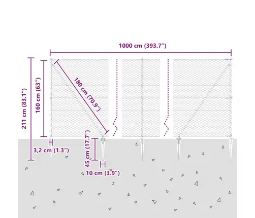 Sešstūra Žogs Pelēks 1.6X10 M Tērauds Vidaxl Sešstūra Žogs Pelēks 1.6X10 M Tērauds Vidaxl