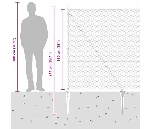 Tvora Su Stulpais Pilka 1.6 X 10 M Pvc Dengtas Plienas