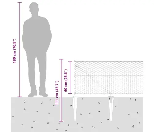 Tvora Su Stulpais Pilka 0.6 X 25 M Pvc Dengtas Plienas
