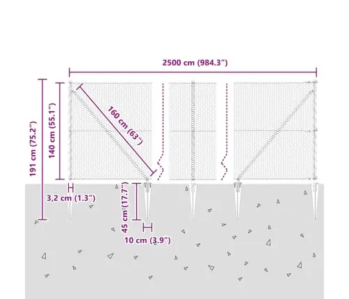 Sešstūra Žogs Pelēks 1.4X25 M Tērauds Vidaxl