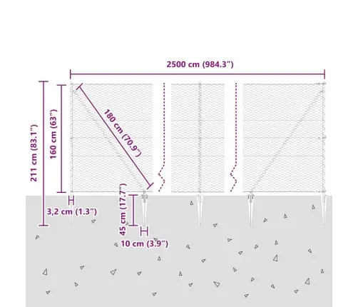 Tvora Su Stulpais Pilka 1.6 X 25 M Pvc Dengtas Plienas