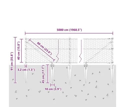 Sešstūra Žogs Pelēks 0.4X50 M Tērauds Vidaxl