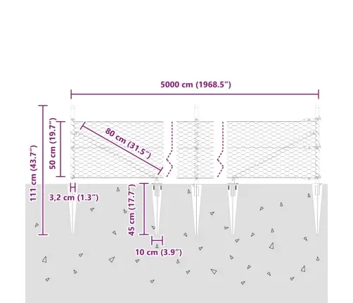 Tvora Su Stulpais Pilka 0.5 X 50 M Pvc Dengtas Plienas
