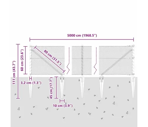 Sešstūra Žogs Pelēks 0.6X50 M Tērauds Vidaxl