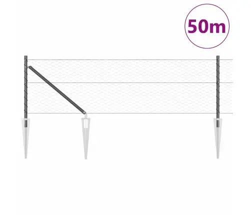 Heksagona Žogs Pelēks 0.6X50 M Tērauds Vidaxl