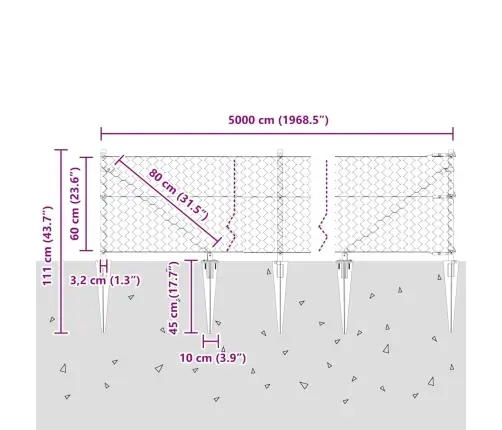 Sešstūra Žogs Pelēks 0.6X50 M Tērauds Vidaxl