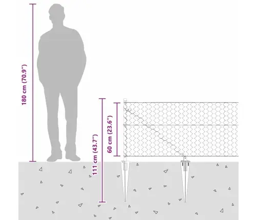 Sešstūra Žogs Pelēks 0.6X50 M Tērauds Vidaxl