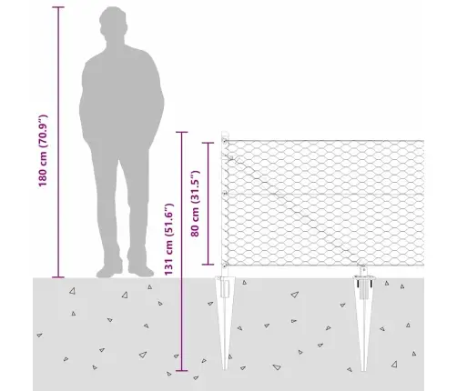 Sešstūra Žogs Pelēks 0.8X50 M Tērauds Vidaxl