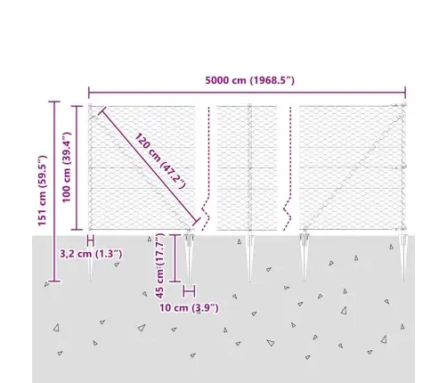 Sešstūra Žogs Pelēks 1X50 M Tērauds Vidaxl