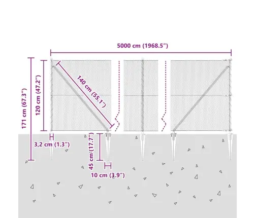 Sešstūra Žogs Pelēks 1.2X50 M Tērauds Vidaxl