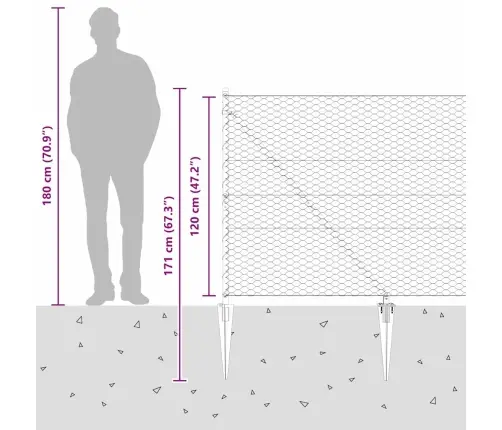 Sešstūra Žogs Pelēks 1.2X50 M No Tērauda Vidaxl