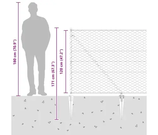 Sešstūra Žogs Pelēks 1.2X50 M Tērauds Vidaxl