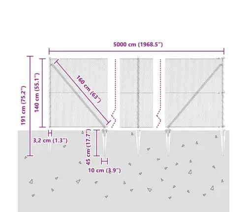 Sešstūra Žogs Pelēks 1.4X50 M Tērauds Vidaxl