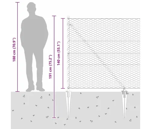 Aiapost Hall 50 X 1,4 M (36 Mm Võrku) Terased Ja Pvc