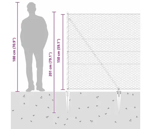 Sešstūra Žogs Pelēks 1,5 X 50 M Tērauds Vidaxl