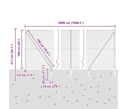 Sešstūra Žogs Pelēks 1.6X50 M Tērauda Vidaxl