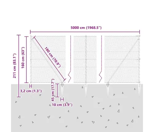 Heptagon Žogs Pelēks 1.6X50 M Tērauds Vidaxl
