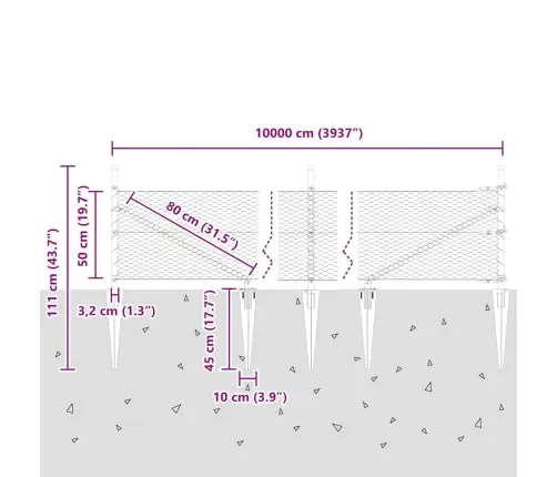 Sešstūra Žogs Pelēks 0.5X100 M Tērauds Vidaxl