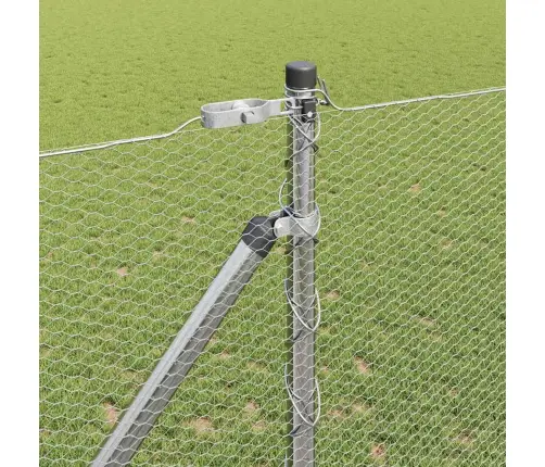 Žogs Ar Stabiem. Sudraba 1.4 X 50 M Pvc Pārklāts Tērauds Vidaxl Žogs Ar Stabiem. Sudraba 1.4 X 50 M Pvc Pārklāts Tērauds Vidaxl