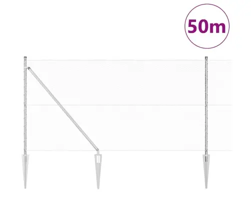 Žogs Ar Stabiem. Sudraba 1.4 X 50 M Pvc Pārklāts Tērauds Vidaxl Žogs Ar Stabiem. Sudraba 1.4 X 50 M Pvc Pārklāts Tērauds Vidaxl