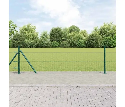 Sešstūra Acu Žogs Ar 7 Flangētiem Stabiem 0.5X25 M Tērauda Zaļš Vidaxl