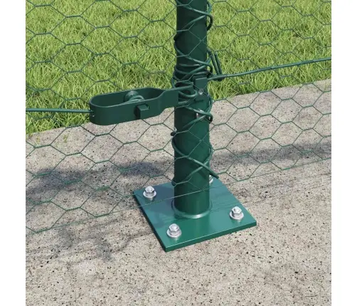 Sešstūra Acu Žogs Ar 7 Flangētiem Stabiem 0.5X25 M Tērauda Zaļš Vidaxl