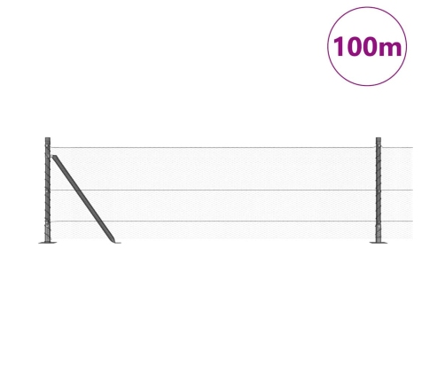 Tvora Su Stulpais Pilka 0.6 X 100 M Pvc Dengtas Plienas