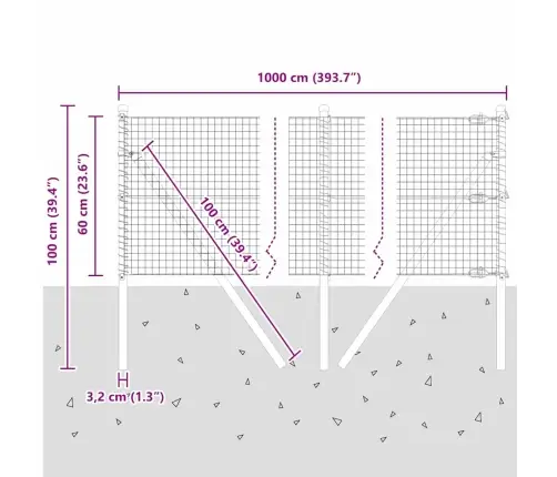 Metinātais Stieples Žogs Ar 7 Stabiem 0.6X10 M Cinkots Tērauds Vidaxl