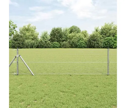 Metināts Stieņu Žogs Ar 13 Stabiem 0.4X25 M Galvanizētā Tēraudā Vidaxl