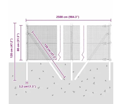 Metāla Žogs Ar 13 Stabiem 0.8X25 M Cinkots Tērauds Vidaxl