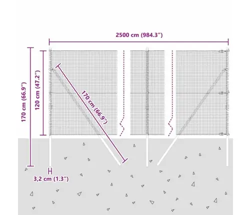 Savilktais Žogs Ar 13 Stabiem 1.2X25 M Cinkota Tērauda Vidaxl
