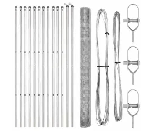 Savilktā Stieņu Žogs Ar 13 Stabiem 1.5X25 M Galvanizētā Tēraudā Vidaxl