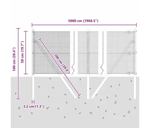 Metināta Stieple Ar 13 Stabiem 0.5X50 M Cinkots Tērauds Vidaxl