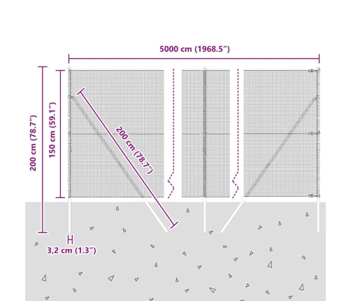 Metinātā Stieples Žogs Ar 13 Stabiem 1.5X50 M Galvanizētajā Tēraudā Vidaxl
