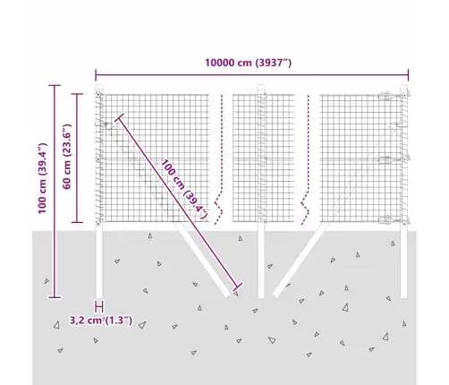 Metināts Žogs Ar 13 Stabiem 0.6X100 M Galvanizēts Tērauds Vidaxl