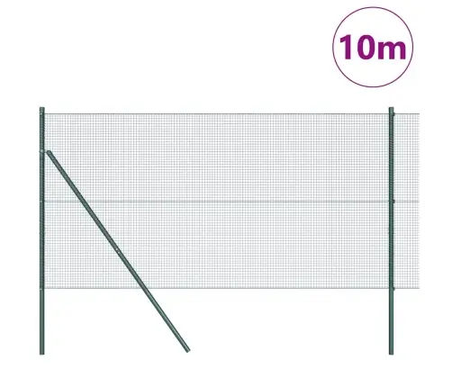 Metinātais Vadu Žogs Ar 7 Stabiem Zaļā Krāsā 1.2X10 M Vidaxl