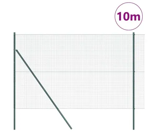 Metinātais Stiepu Žogs Ar 7 Postiem Zaļā Krāsā 1,5X10 M Tērauds Vidaxl