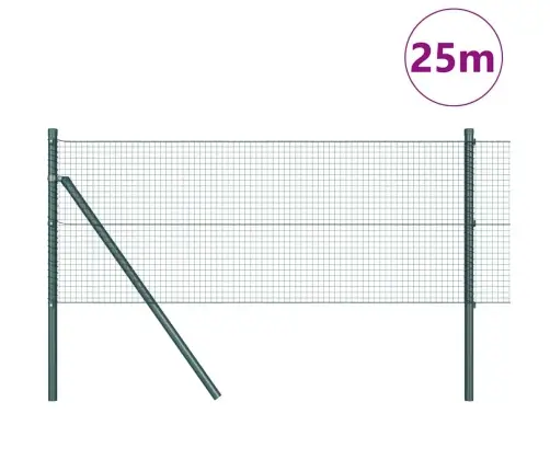 Metināts Acu Žogs Ar 13 Stabiem, Zaļš, 0.4X25 M Tērauds Vidaxl