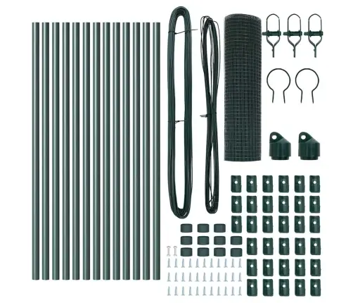 Metināto Stieples Žogs Ar 13 Stabiem, Zaļš 0.6X25 M Tērauds Vidaxl